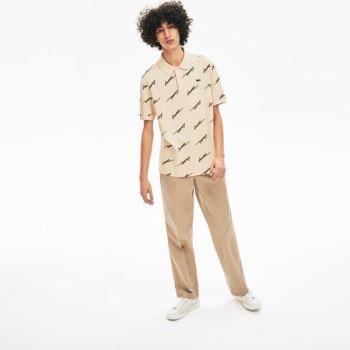 Lacoste LIVE Standard Fit Print Cotton Piqué Polo Shirt Pánské - Polo Šedé | CZ-sTXGbq